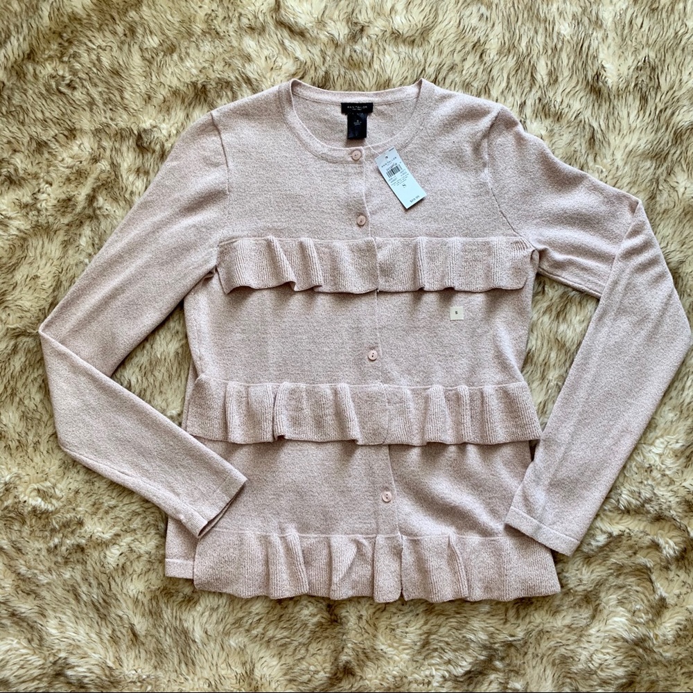 NWT Ann Taylor Rose Gold Ruffle Front Cardigan